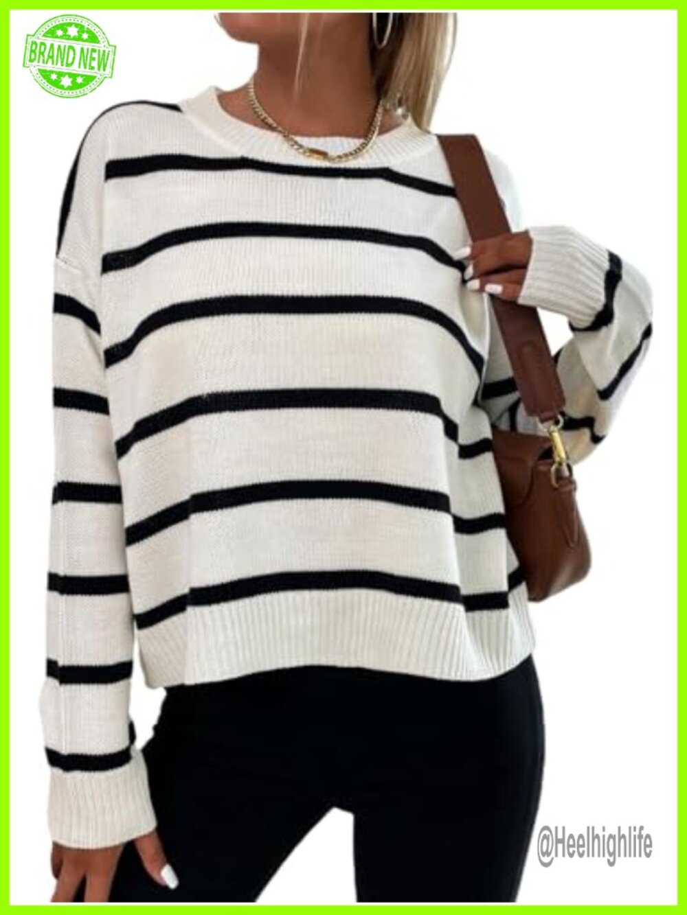 Striped Oversized Drop Shoulder Pullover Sweater Fall Top